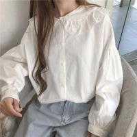 苏芈小熊镂空花边娃娃领韩版灯笼袖白色内搭衬衫少女学生可爱宽松日系