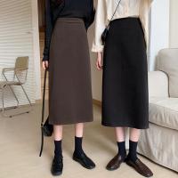 苏芈2021春季新款高腰大码胖mm开叉半身裙女百搭黑色中长款A字包臀裙
