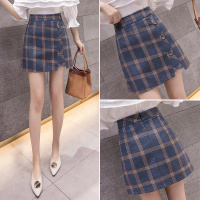 苏芈格子短裙女2021年春装新款外穿高腰a字显瘦胯大一步裙中式半身裙