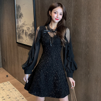 苏芈法式蕾丝连衣裙女2021年春装新款气质打底小个子内搭赫本风小黑裙