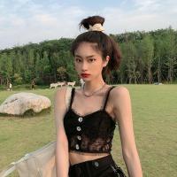 苏芈春季新款黑色蕾丝短款修身内搭吊带外穿打底衫小背心上衣女士内衣