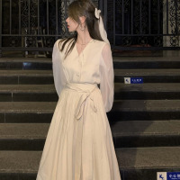 苏芈2021春季新款chic韩版温柔气质显瘦拼接上衣百搭高腰半身裙套装女