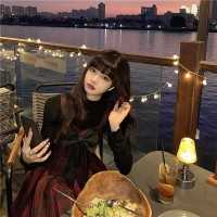 苏芈复古格纹显瘦蝴蝶结A字短裙2021年春季新款女装收腰吊带连衣裙潮