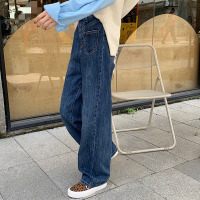苏芈深蓝色牛仔裤女潮ins春季阔腿裤高腰垂坠感复古直筒宽松拖地长裤
