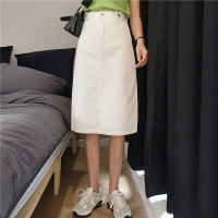 苏芈开叉牛仔半身裙女春秋2021新款学生高腰可调节韩版a字白色牛仔裙