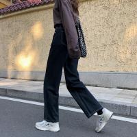 苏芈高腰黑色牛仔裤女春秋2021新款裤子韩版宽松学生百搭显瘦直筒裤潮