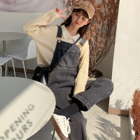 苏芈牛仔背带裤女2021春秋新款韩版复古宽松直筒高腰显瘦减龄阔腿裤潮