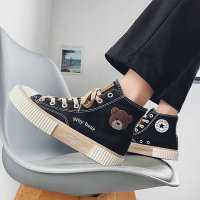 高帮帆布鞋男潮流百搭2021年韩版ins鞋子男潮鞋日系学生小熊板鞋