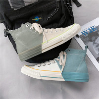 高帮帆布鞋男韩版潮流2021春秋季新款休闲单鞋原宿风学生拼色板鞋