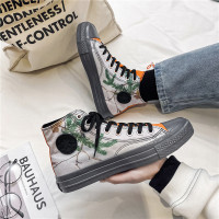 手绘涂鸦高帮帆布鞋男士韩版潮流百搭2021春季新款印花学生男板鞋