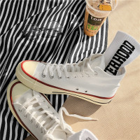 白色高帮帆布鞋男学生韩版原宿风ulzzang板鞋1970ins街拍小白鞋潮