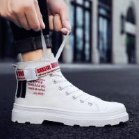 2021新款春季男鞋韩版潮流马丁靴帆布高帮鞋英伦风百搭工装鞋潮鞋