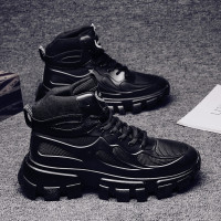 2021新款春季男鞋黑色厚底增高马丁靴朋克风机车短靴高帮休闲潮鞋