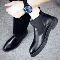 2021新款春季男鞋潮男不系带马丁靴英伦潮流百搭高帮皮鞋工装潮鞋