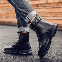 2021年新款春季男鞋黑色英伦潮流百搭机车长筒马丁靴高帮皮靴潮鞋