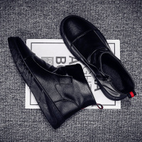 2021新款夏季男鞋全黑色上班工作马丁靴高帮皮鞋英伦百搭工装潮鞋