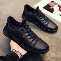 春季欧洲站男鞋精神小伙百搭板鞋黑色休闲小皮鞋韩版潮流男士潮鞋