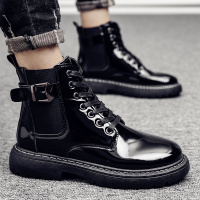 2021新款春季男鞋潮男漆皮亮面马丁靴高帮皮靴机车潮流高筒靴潮鞋