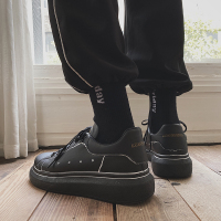 2021新款秋季厚底增高松糕板鞋男士百搭潮流黑色休闲皮鞋运动潮鞋