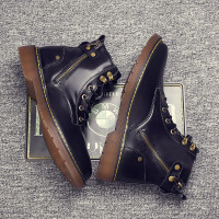 拉链马丁靴裤子搭配男士英伦风工装高帮皮靴冬季加厚加绒保暖棉鞋