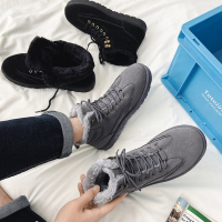 韩版日系马丁靴男冬季复古雪地靴东北加厚加绒保暖棉鞋中帮面包鞋