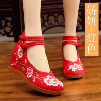 老北京布鞋女春2021新款绣花鞋女内增高时尚古风鞋子女汉服鞋高跟