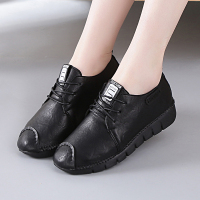 2020春秋新款加绒棉鞋软底单鞋女平底圆头系带休闲鞋妈妈皮鞋