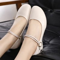 浅口单鞋女2021秋季新款软皮百搭玛丽珍女鞋大码粗跟平底工作鞋