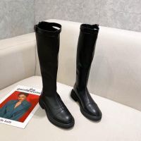 大筒围骑士靴长靴秋季新款不过膝高筒靴拉链粗跟单靴长筒女靴子潮