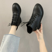 马丁靴女2021秋季新款女鞋系带平底内增高女靴舒适休闲短靴单靴女