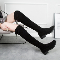 5050过膝长筒单靴2021新款黑色加绒靴子女高筒网红粗跟弹力瘦瘦靴