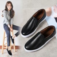 小白鞋女休闲一脚蹬女单鞋大码冬季乐福鞋平底套脚鞋加绒