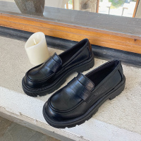 厚底小皮鞋2022年春秋季新款复古英伦风圆头粗跟单鞋一脚蹬乐福鞋