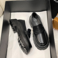 小皮鞋女2022春季新款英伦风厚底乐福鞋圆头粗高跟日系制服单鞋