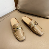 英伦风金属扣乐福鞋女2022年春季新款一脚蹬小皮鞋制服粗跟女鞋