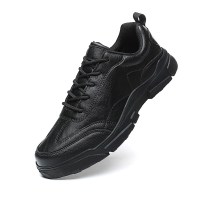 脚胖宽肥男鞋春秋皮面运动休闲厨师上班鞋黑色男士休闲皮鞋