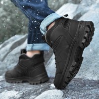 特男鞋冬季加绒保暖皮面运动鞋户外高帮登山鞋