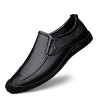 男士年轻男式棕色小皮鞋软底休闲一脚蹬皮豆豆鞋男