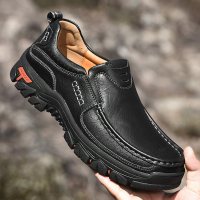 男鞋冬季中年爸爸鞋皮一脚蹬男士休闲皮鞋户外耐磨登山鞋