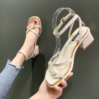 婕秘凉鞋女2021年夏季新款粗跟中跟百搭晚晚风复古女鞋套趾罗马高跟鞋