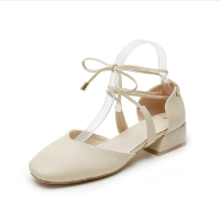 婕秘单鞋女绑带凉鞋仙女风2021春夏新款中跟粗跟学生百搭高跟温柔