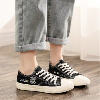 婕秘黑色高帮帆布鞋女学生大童百搭韩版板鞋春季小熊卡通儿童涂鸦布鞋