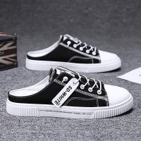 婕秘男鞋2021年新款夏季透气帆布鞋懒人一脚蹬半拖无后跟防臭板鞋潮鞋