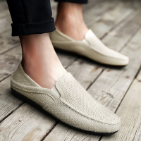 婕秘夏季男士帆布一脚蹬懒人潮鞋韩版休闲豆豆男鞋透气老北京亚麻布鞋