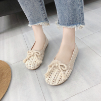 婕秘夏季2021韩版学生渔夫鞋女懒人透气帆布镂空亚麻百搭平底豆豆鞋