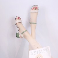 婕秘凉鞋2021年新款女夏中跟仙女风ins潮粗跟网红时尚一字扣带高跟鞋