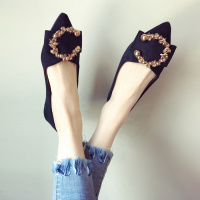 婕秘欧美风时尚2021春夏季新款女鞋子大码金属扣浅口尖头平跟平底单鞋