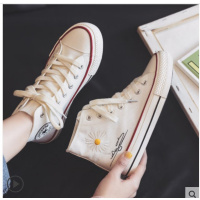 婕秘19新款女大童黑色高帮帆布鞋初中学生ulzzang涂鸦板鞋韩版鞋子女