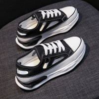 婕秘薄款女鞋镂空帆布鞋女夏季2021新款小白鞋厚底运动鞋透气休闲鞋潮