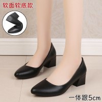 婕秘软底正装职业工作鞋粗跟单鞋中高跟鞋2021春季新款百搭皮鞋女鞋秋
